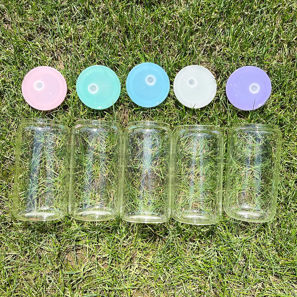 16oz blank sublimation glass cans with BPA-free PP lids