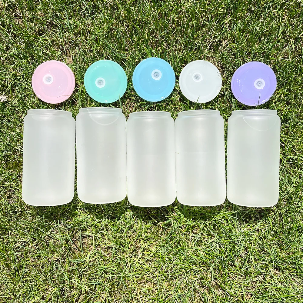 16oz blank sublimation glass cans with BPA-free PP lids