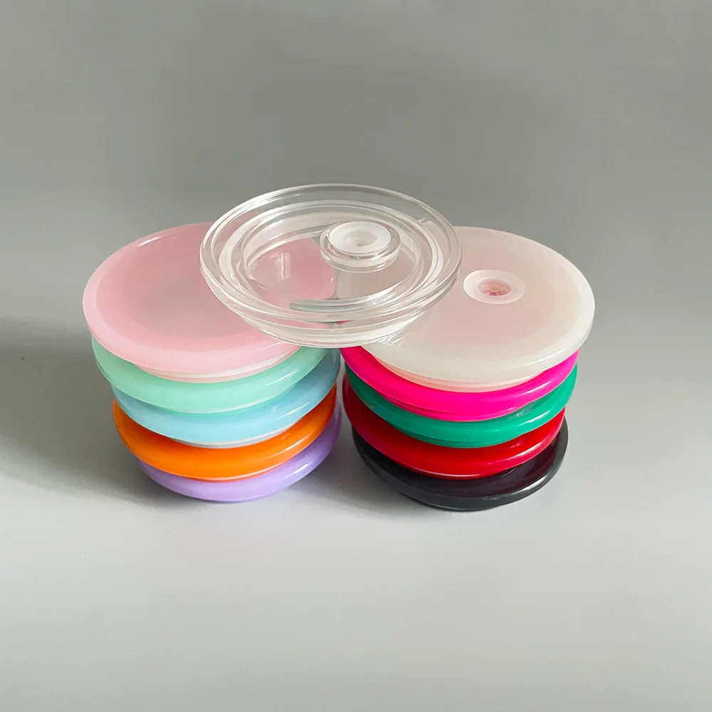 16oz/20oz Sublimation Glass Cans Colored PP Plastic Lids