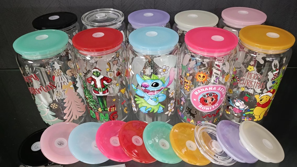 16oz/20oz Sublimation Glass Cans Colored PP Plastic Lids