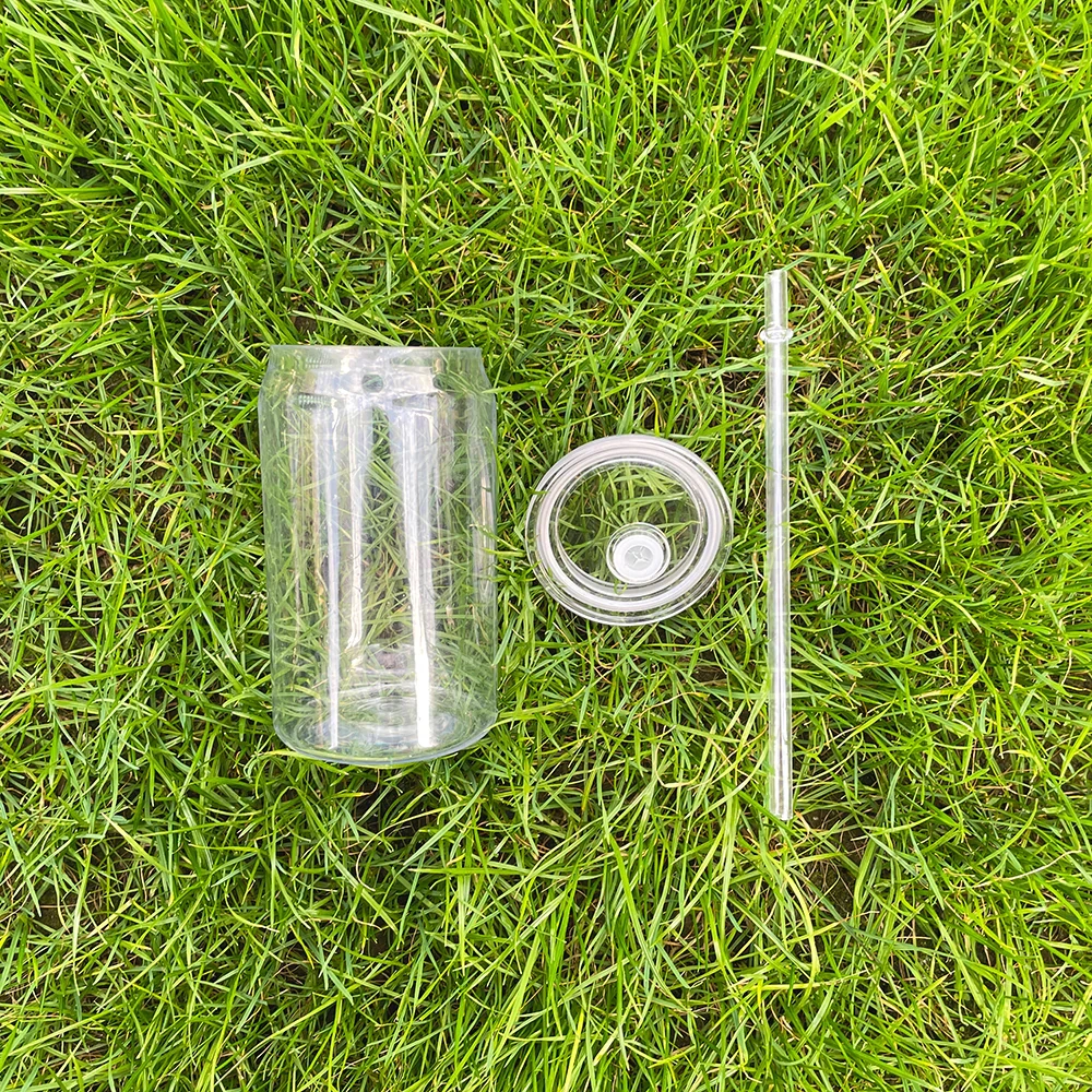 60pack 16oz Acrylic Can With Plastic Straw and Lids