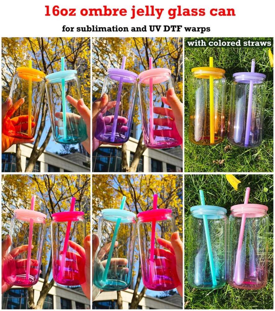 16oz Sublimation Ombre Jelly Glass Can Free Shipping
