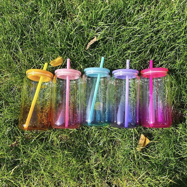 16oz Sublimation Ombre Jelly Glass Can Free Shipping