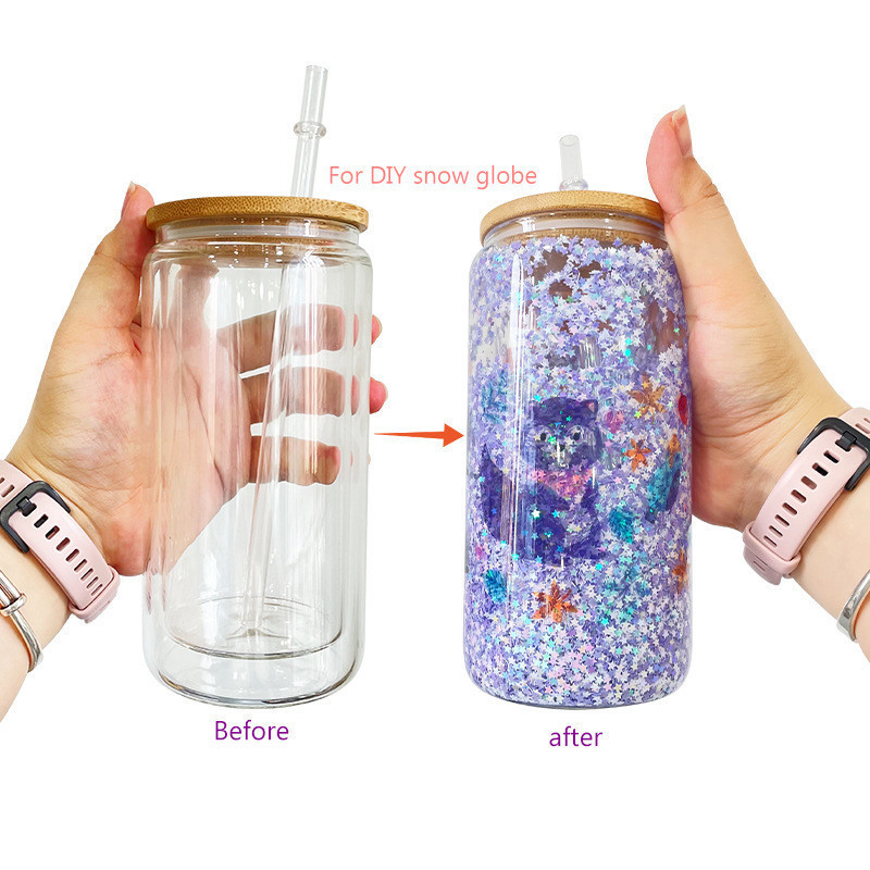 16oz Clear Double Wall Blank Sublimation Snowglobe Glass Can