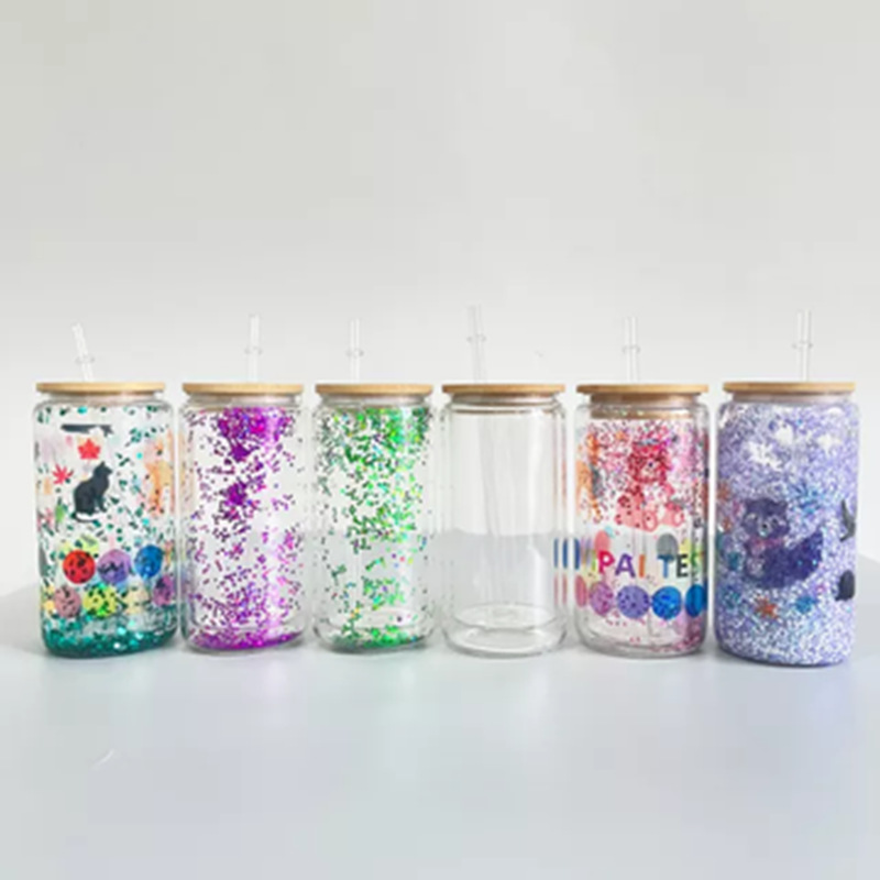 16oz Clear Double Wall Blank Sublimation Snowglobe Glass Can
