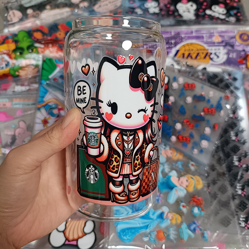 UV DTF Cup Wrap Transfer for 16oz Glass Can 9.5*4.3inch -  Clear Backing