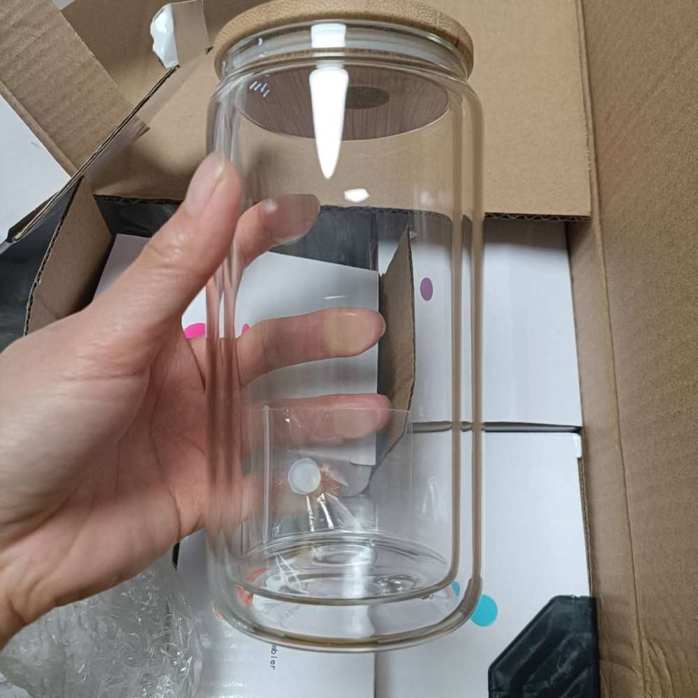 16oz Clear Double Wall Blank Sublimation Snowglobe Glass Can