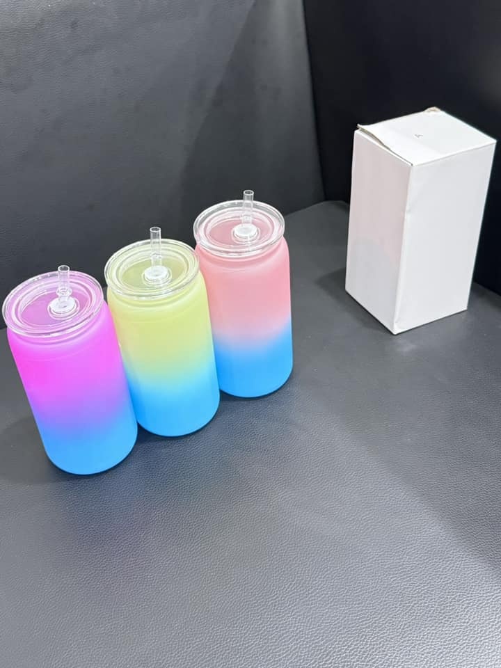 16oz Acrylic Plastic Ombre Can with Colored Lid