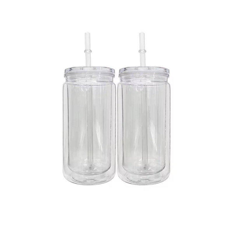 16oz double walled snow globe plastic can with pre-drilled hole