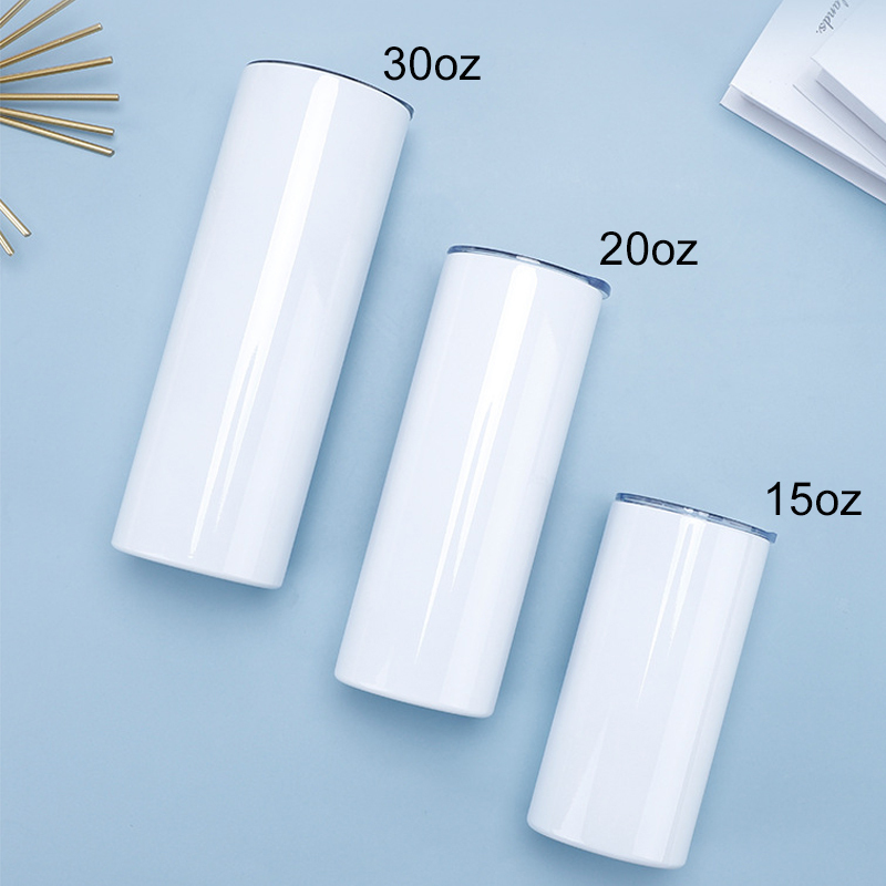30oz sublimation skinny tumbler with plastic straw