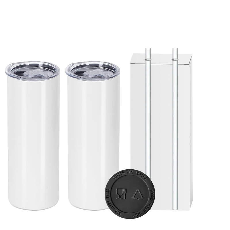 20oz sublimation skinny tumbler with plastic straw +rubber bottom