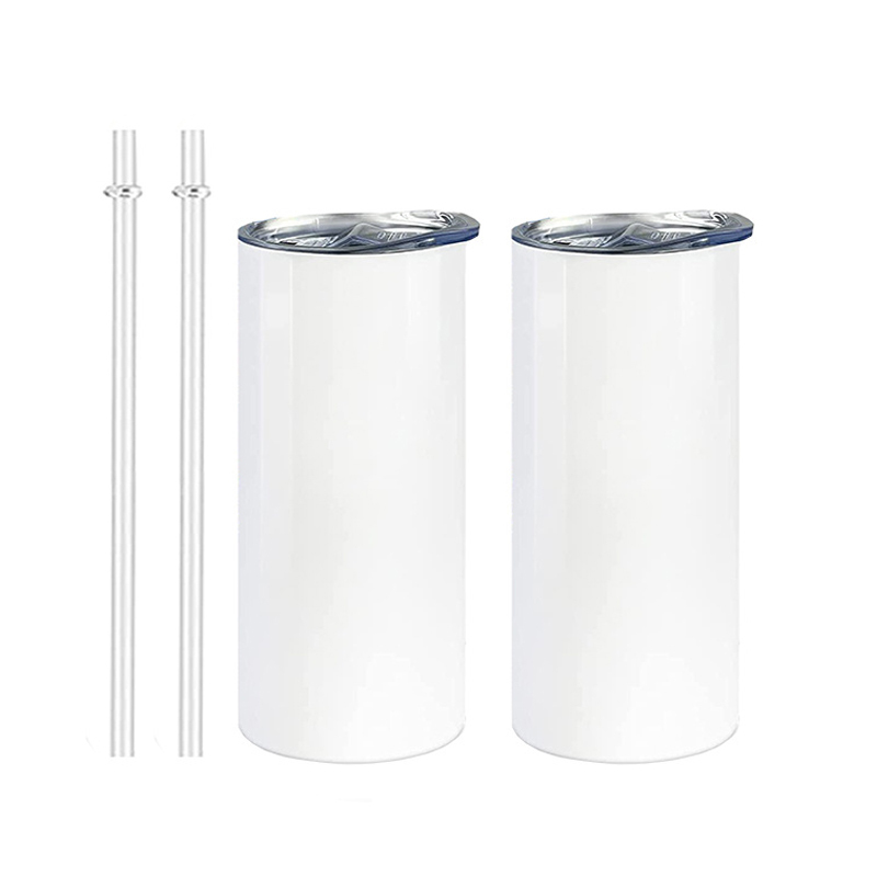 15oz sublimation skinny tumbler with plastic straw