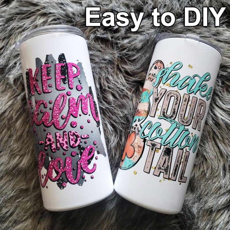 15oz sublimation skinny tumbler with plastic straw