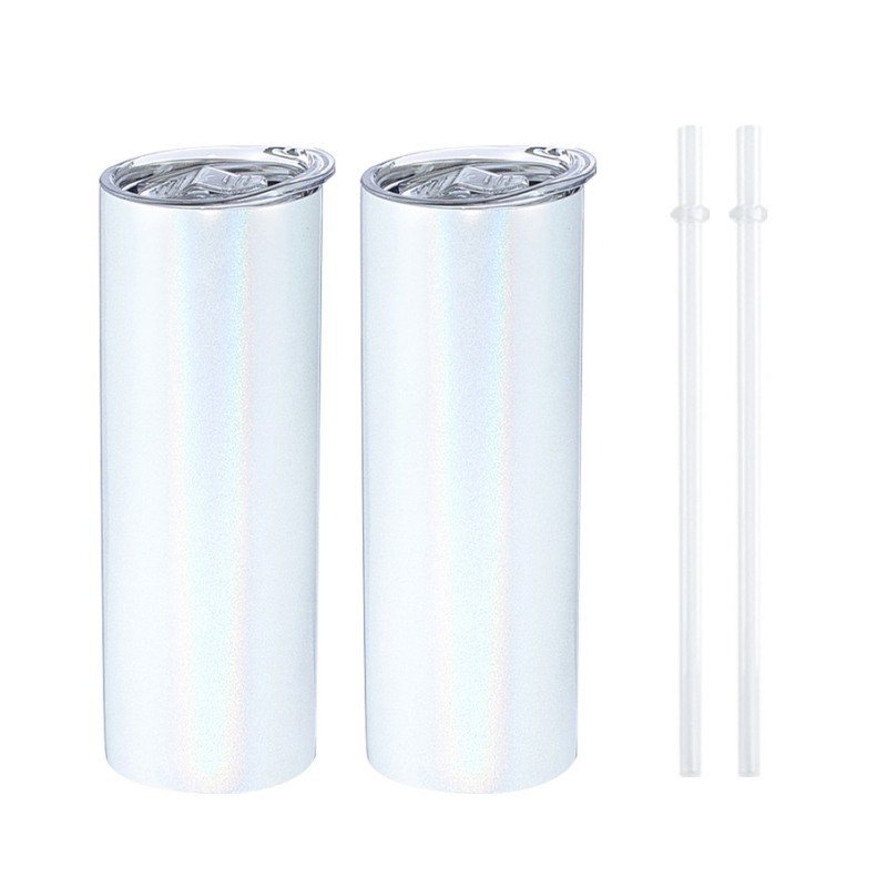 20oz sublimation white glitter tumbler with plastic straw