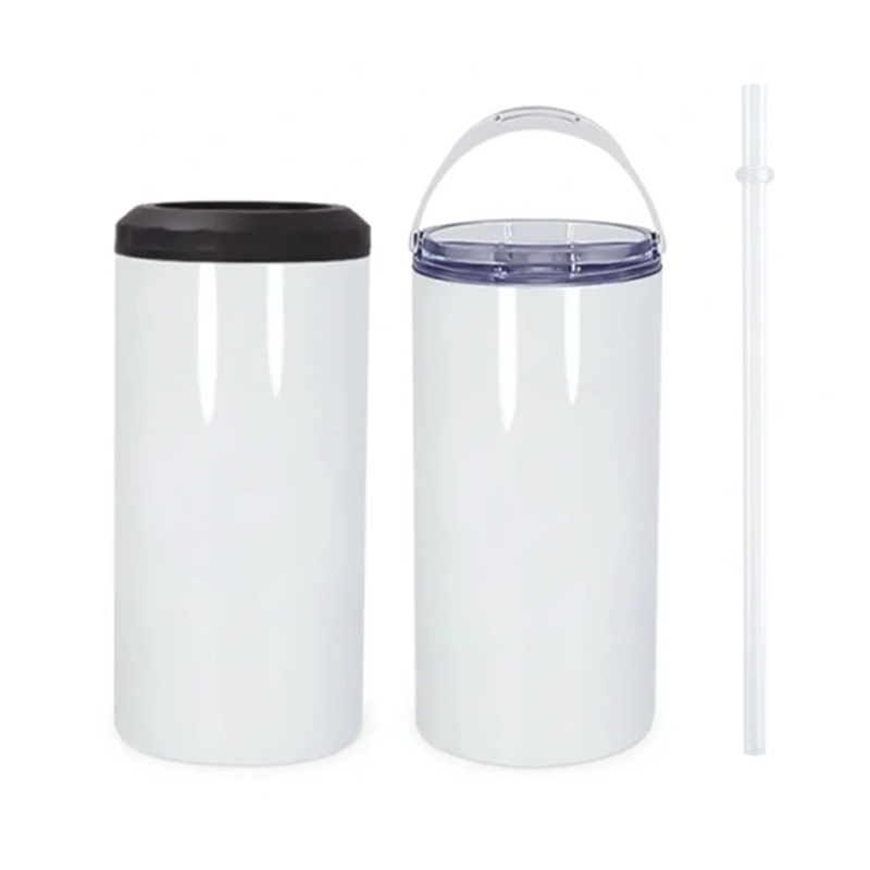 16oz 4 In 1 Sublimation Can Cooler Blanks With 2 Lids And Plastic Straws