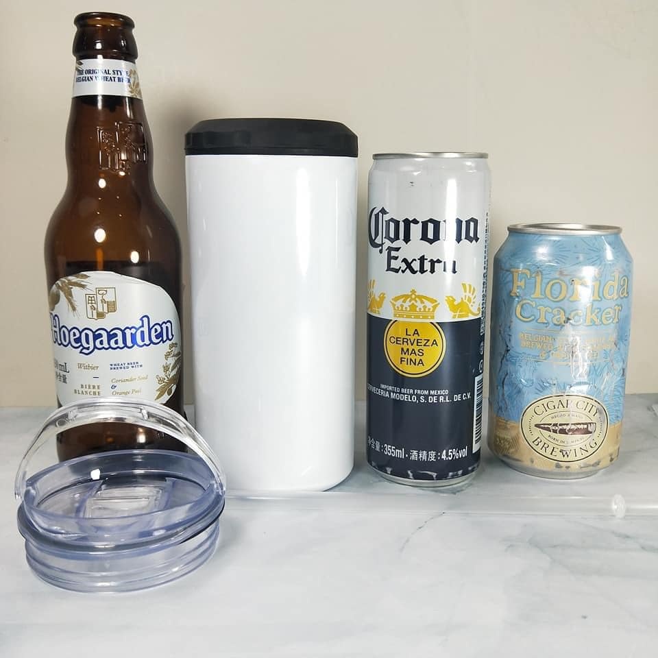 16oz 4 In 1 Sublimation Can Cooler Blanks With 2 Lids And Plastic Straws