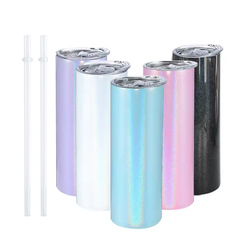 20oz Sublimation  colourful Glitter Straight Tumbler  with Plastic Straws