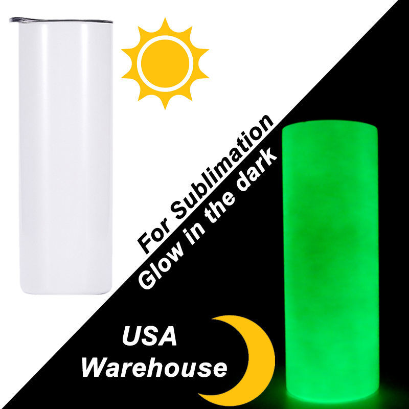 20oz Sublimation Green/Blue Glow in Dark Tumbler with Plastic Straws