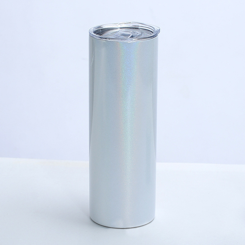 20oz sublimation white glitter tumbler with plastic straw