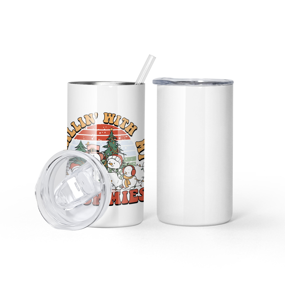 12oz sublimation skinny tumbler with plastic straw