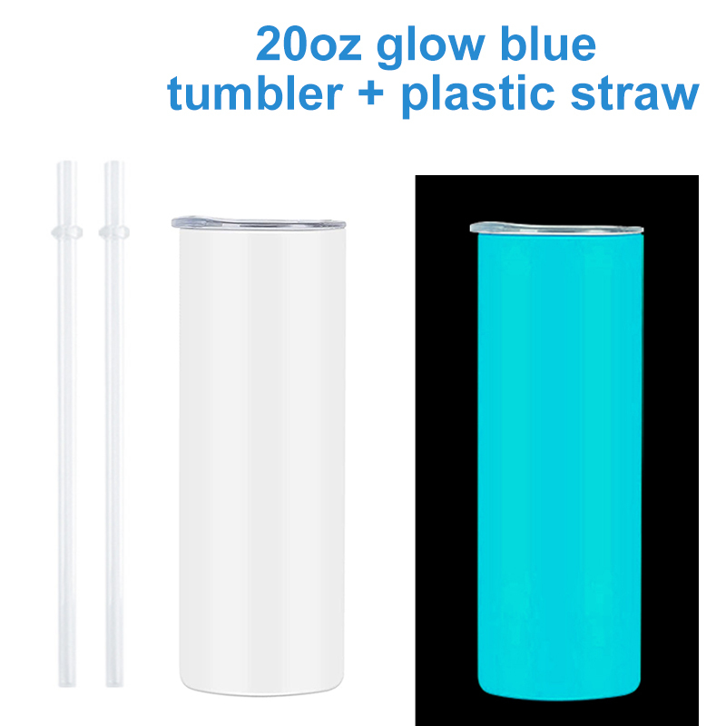20oz Sublimation Green/Blue Glow in Dark Tumbler with Plastic Straws