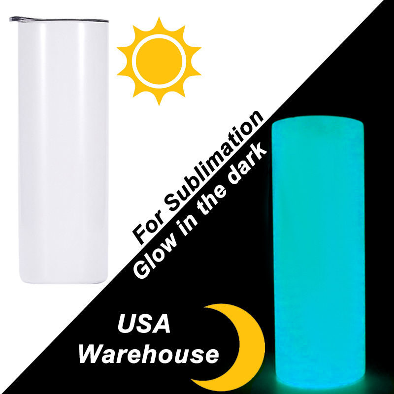 20oz Sublimation Green/Blue Glow in Dark Tumbler with Plastic Straws