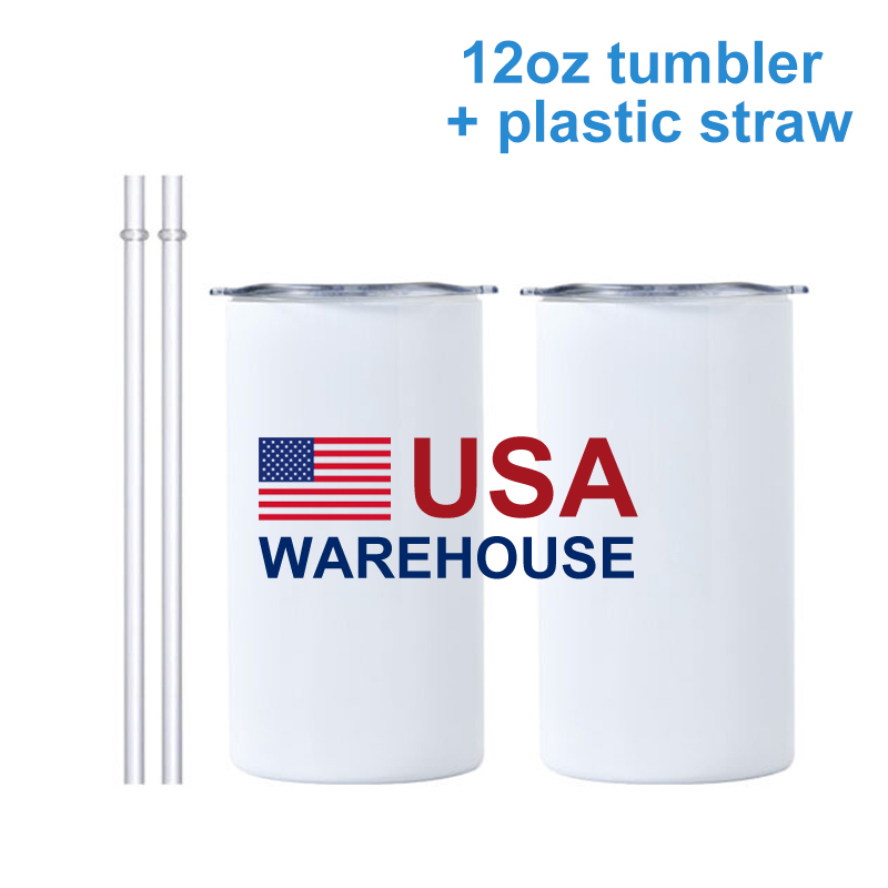 12oz sublimation skinny tumbler with plastic straw