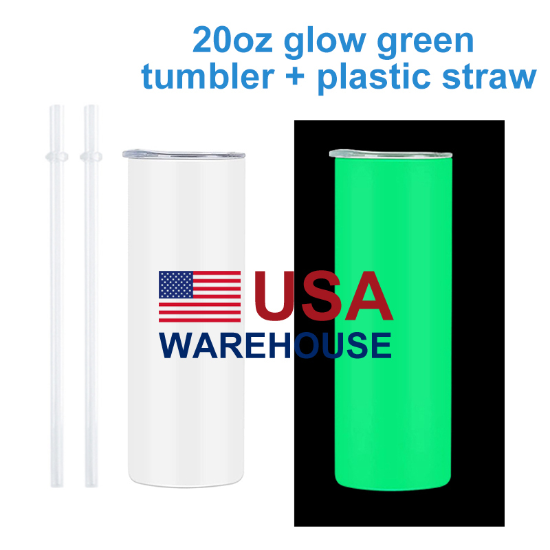 20oz Sublimation Green/Blue Glow in Dark Tumbler with Plastic Straws