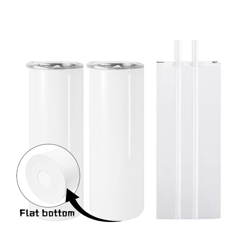 20oz Flat Edge Straight Sublimation Blanks Tumbler with Plastic Straw