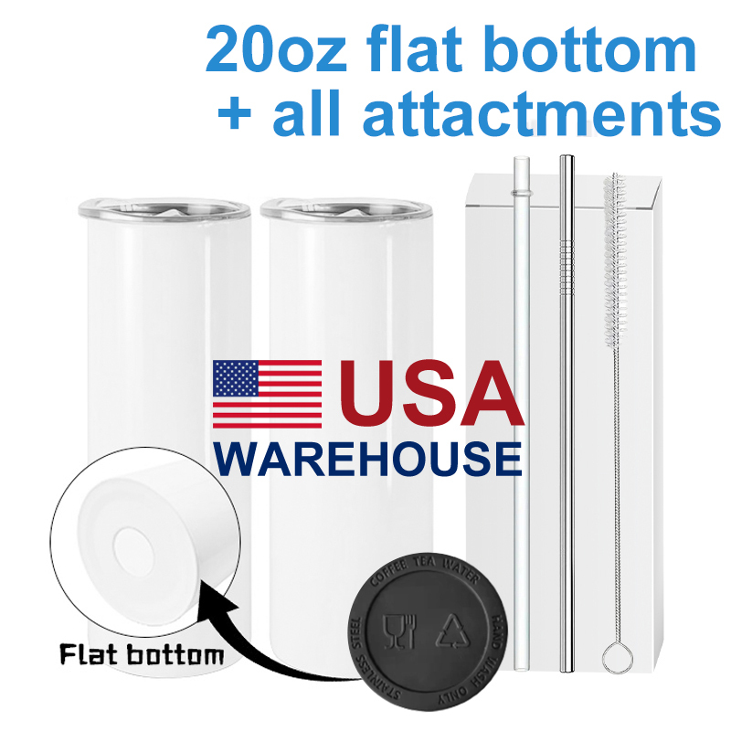 20oz Flat Edge Straight Sublimation Blanks Tumbler with All Attactments