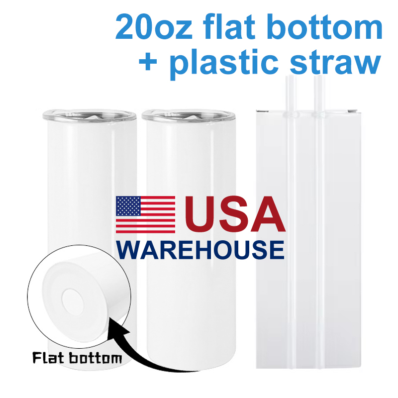 20oz Flat Edge Straight Sublimation Blanks Tumbler with Plastic Straw