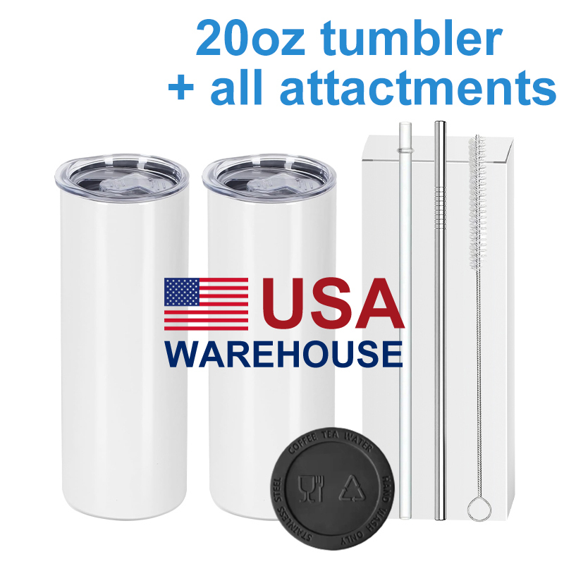 20oz sublimation skinny tumbler with all attactments USA warehouse