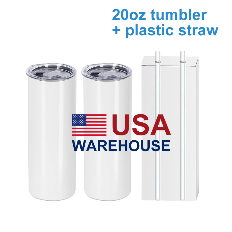 20oz sublimation skinny tumbler with plastic straw