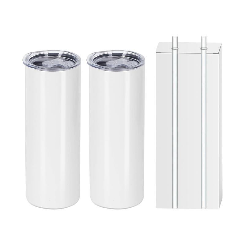 20oz sublimation skinny tumbler with plastic straw