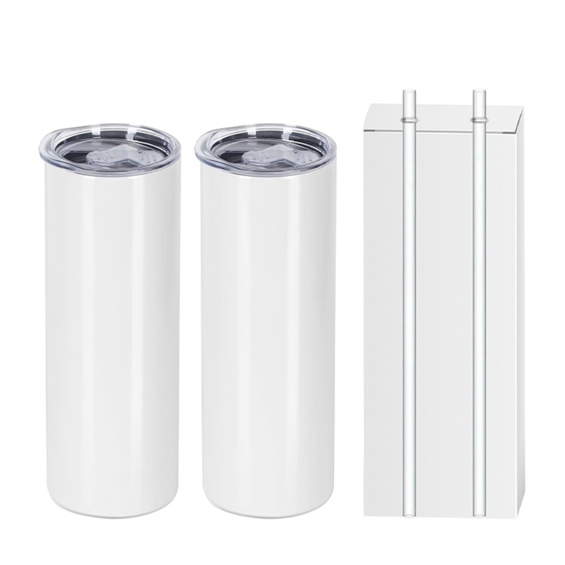 30oz sublimation skinny tumbler with plastic straw