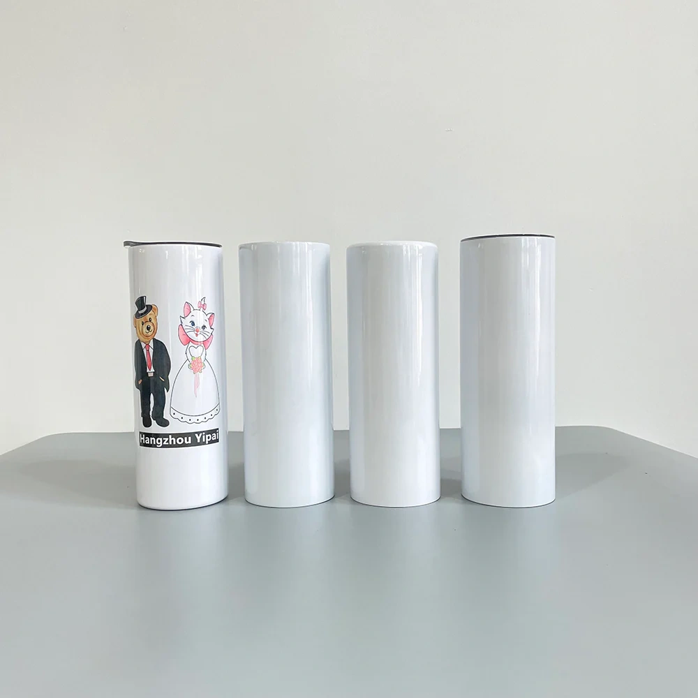 20oz Flat Bottom Straight Sublimation Blanks Tumbler with Plastic Straw