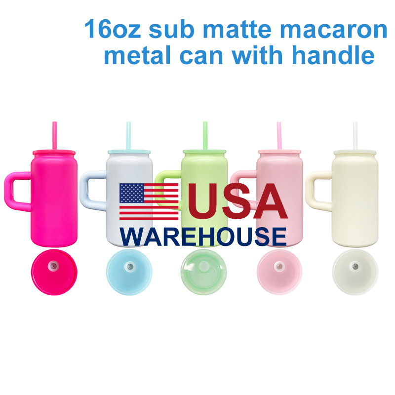 16oz Sublimation Matte Macaron  Stainless Steel Can With Handle