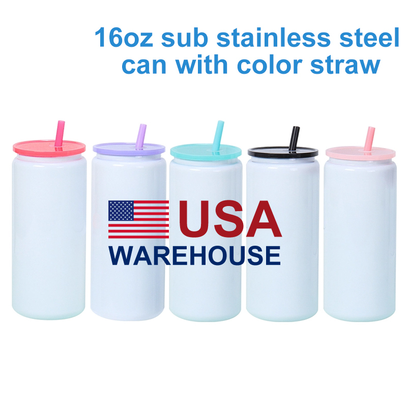 16oz Sublimation Stainless Steel Can With Color Straw