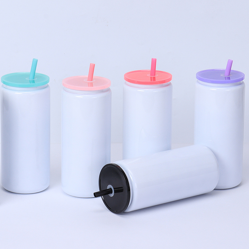16oz Sublimation Stainless Steel Can With Color Straw