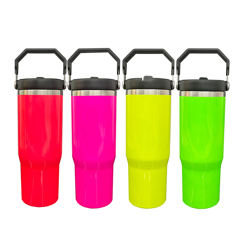 30oz neon colors flip straw water bottles blank sublimation kids tumblers