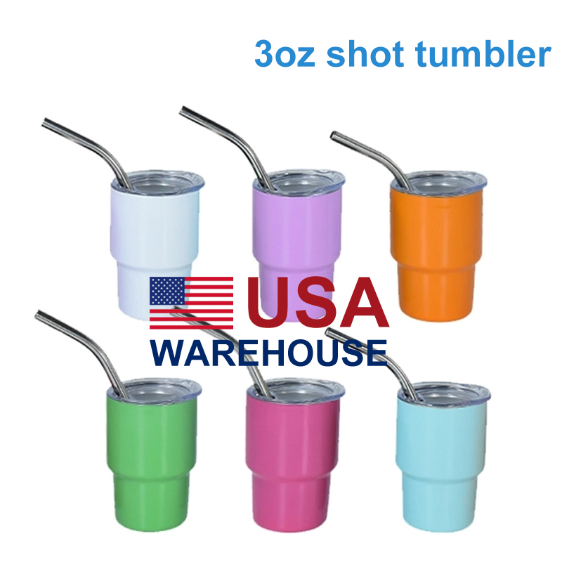 3oz Sublimation Stainless Steel Shot Tumbler With Bend Metal Straw