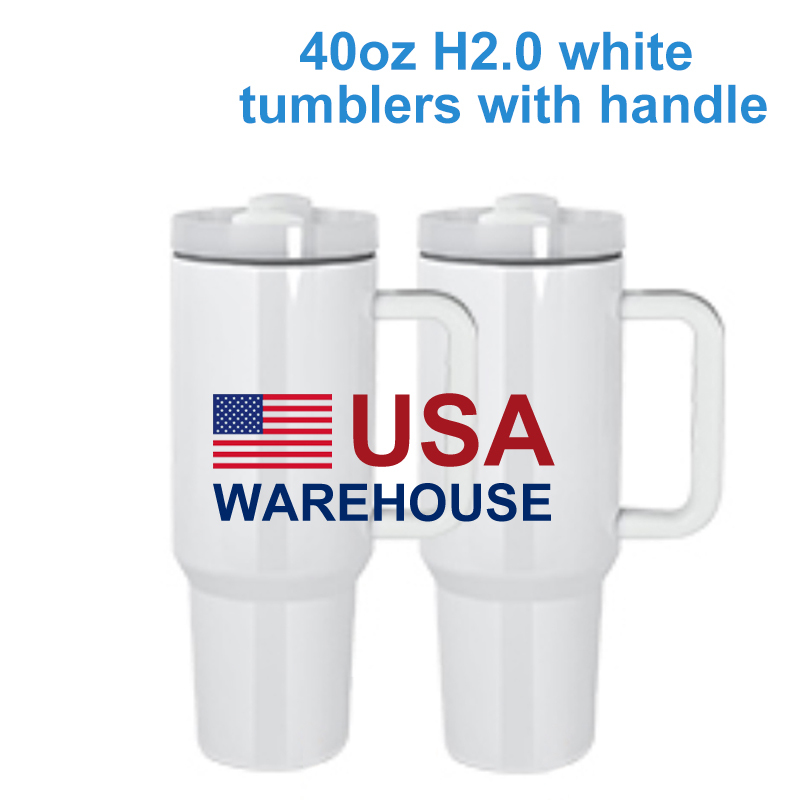 H2.0 40oz White Sublimation Tumbler With Colored Handle