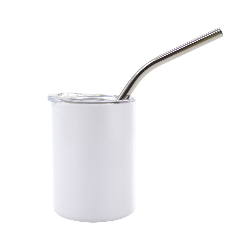 3oz Sublimation Stainless Steel Wihte Tumbler With Bend Metal Straw
