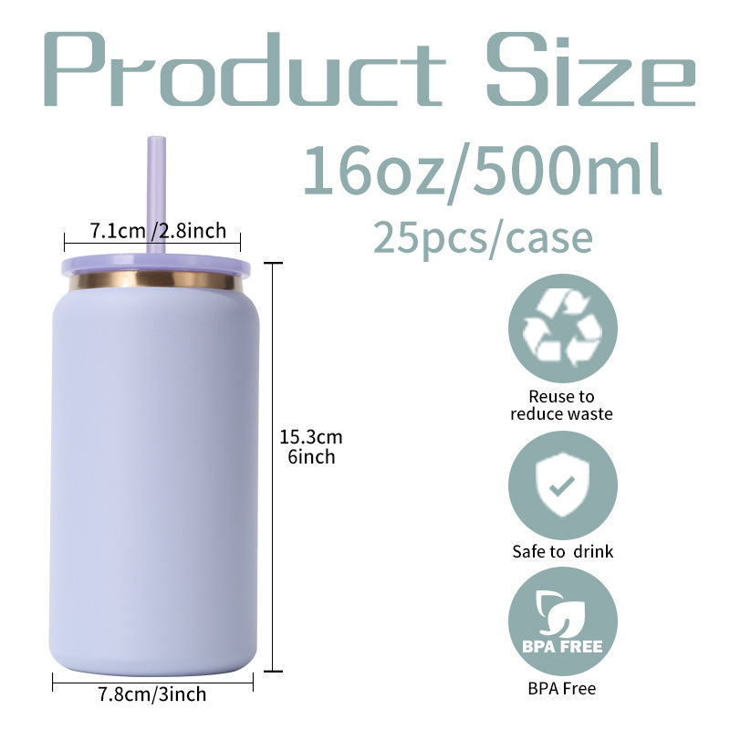 16oz Stainless Steel Can Mix Pudding Colors With Color Plastic Lids And Color Straw