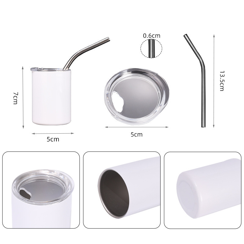 3oz Sublimation Stainless Steel Wihte Tumbler With Bend Metal Straw