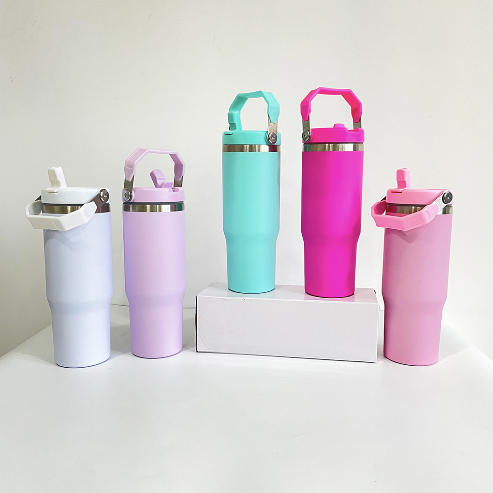 30oz Glossy Macaron Blank Sublimation Flip Straw Tumblers