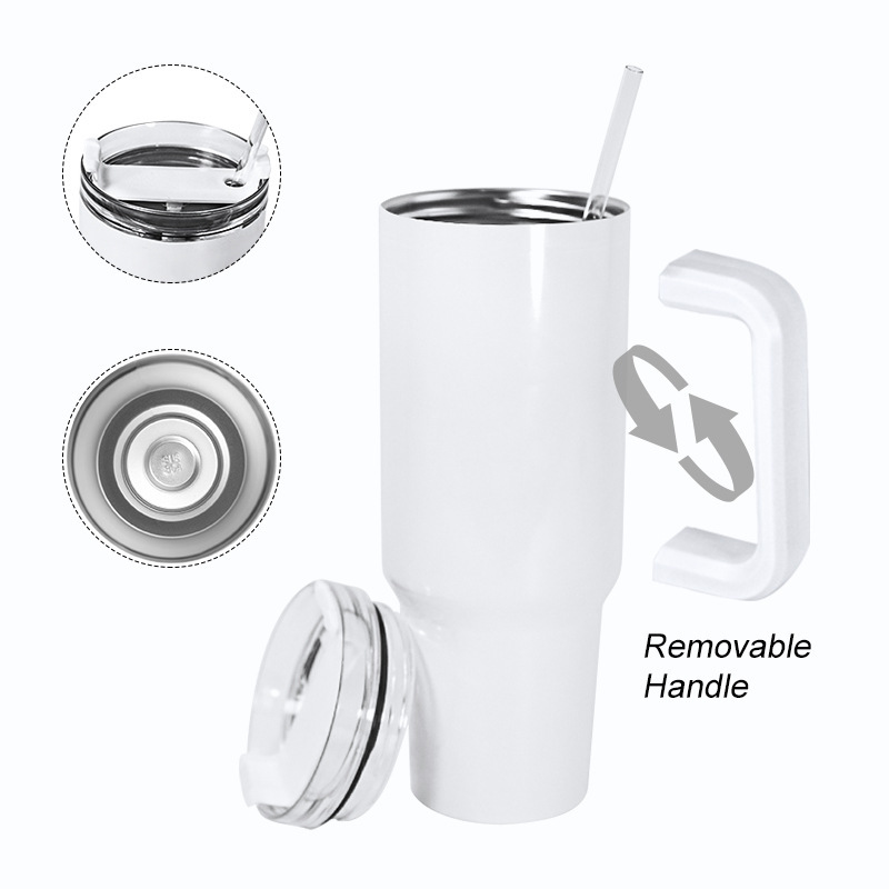 H1.0 40oz White Sublimation Tumbler With Colored Handle