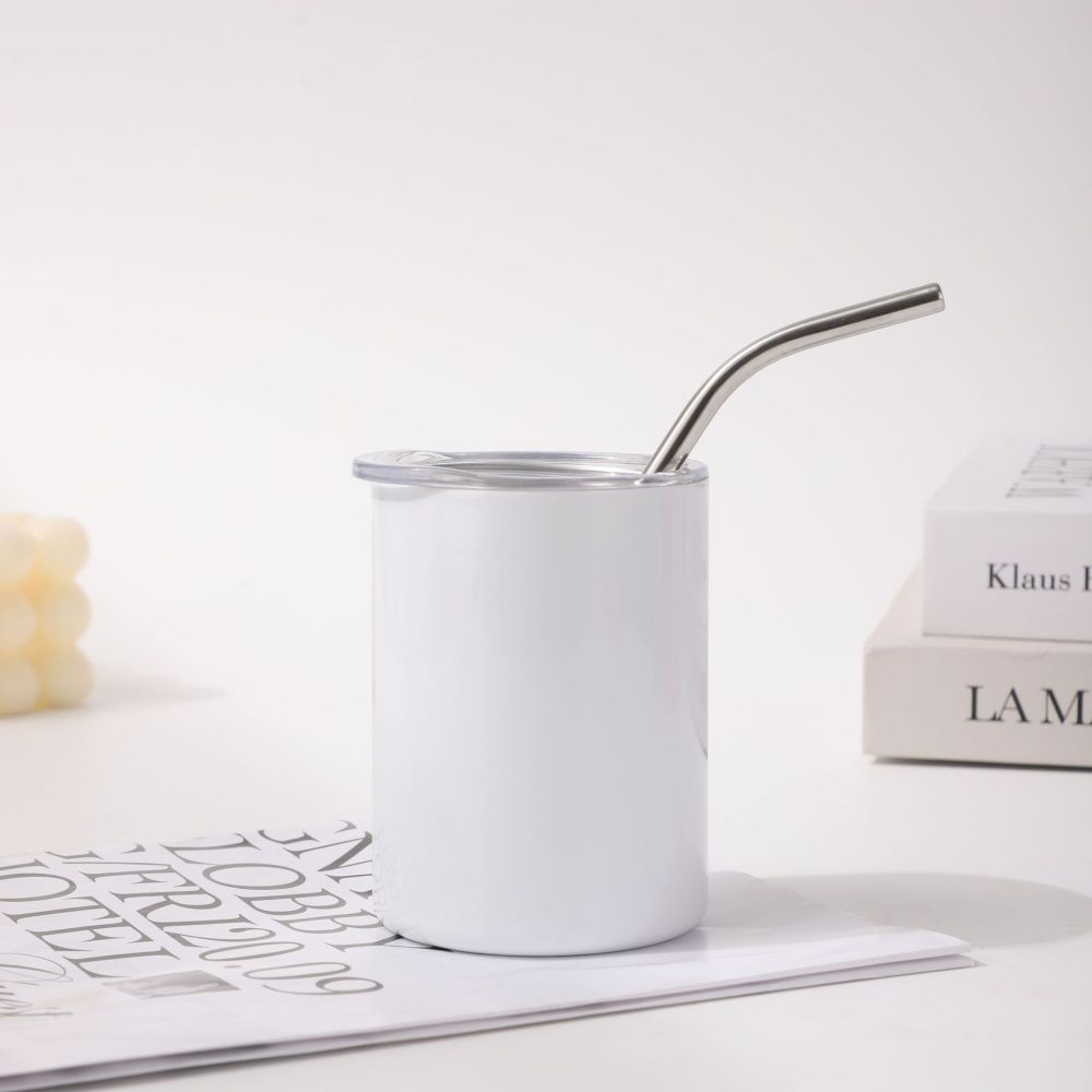 3oz Sublimation Stainless Steel Wihte Tumbler With Bend Metal Straw