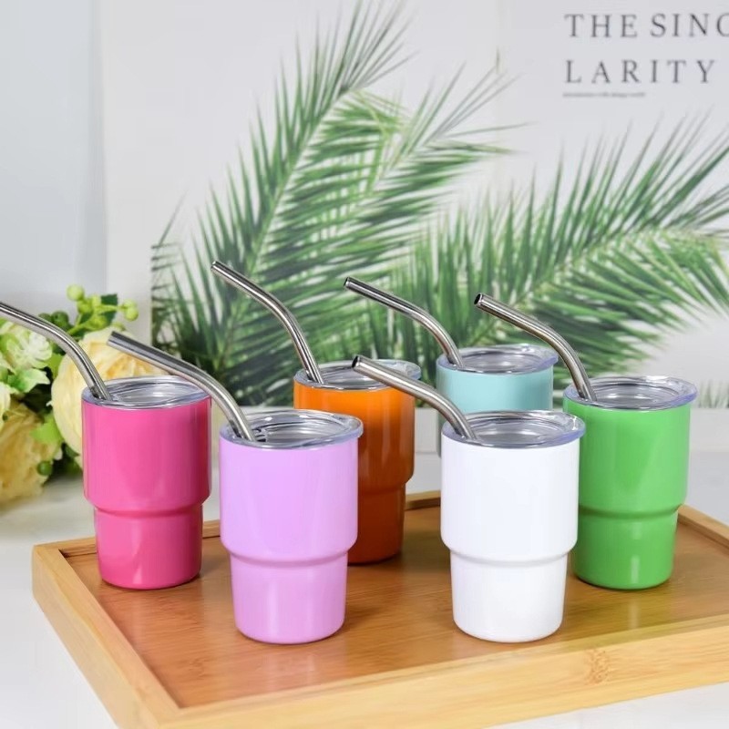 3oz Sublimation Stainless Steel Shot Tumbler With Bend Metal Straw