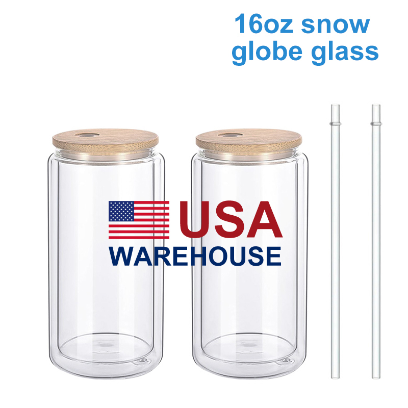 16oz Clear Double Wall Blank Sublimation Snowglobe Glass Can